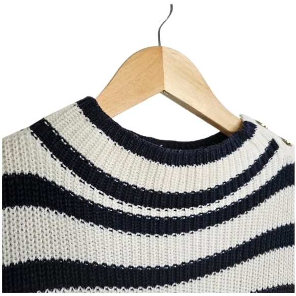Loft stripe Funnel Neck navy and white knit sleeveless sweater top - Picture 6 of 10